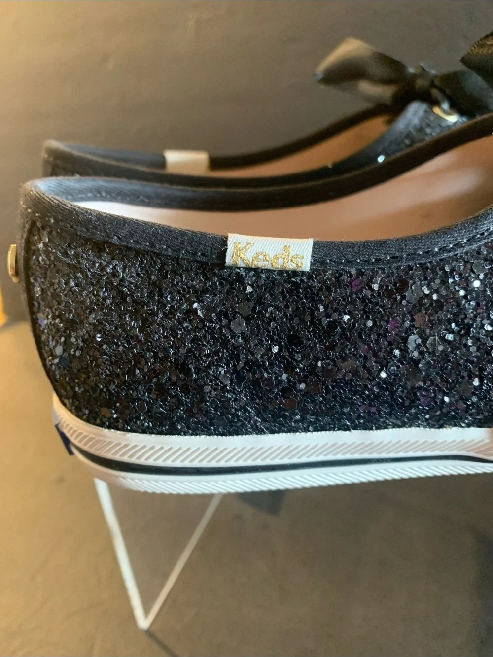 KEDS x KATE SPADE Women's 7.5 Black Glitter Lace-Up Low Top Sneakers